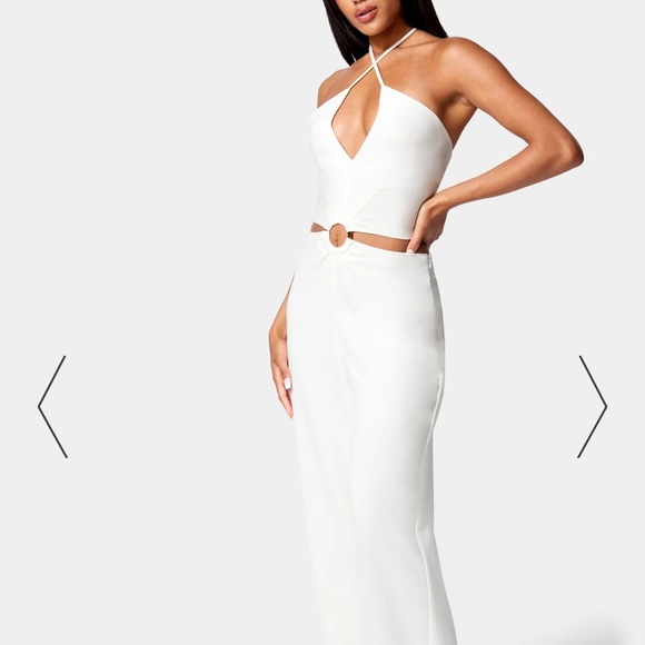 Halter Ring Detail Cut Out Wide Leg Jumpsuit - White Alyssum - Picture 2 of 5